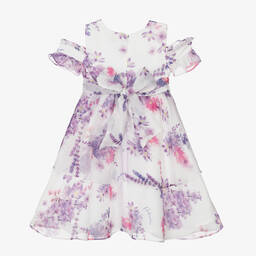 Patachou-فستان شيفون لون بنفسجي وعاجي بطبعة ورود | Childrensalon Outlet