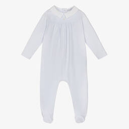 Patachou-Pale Blue Cotton Babygrow | Childrensalon Outlet