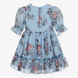 Patachou-Pale Blue Floral Chiffon Dress | Childrensalon Outlet