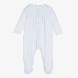 Patachou-Pale Blue Velour Babygrow | Childrensalon Outlet
