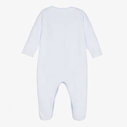 Patachou-Pale Blue Velour Babygrow | Childrensalon Outlet
