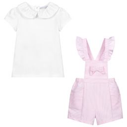Patachou-Pink Dungaree Shorts Set | Childrensalon Outlet
