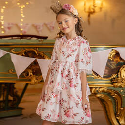 Patachou-فستان شيفون لون زهري بطبعة ورود | Childrensalon Outlet