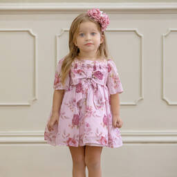 Patachou-Pink Floral Chiffon Dress  | Childrensalon Outlet