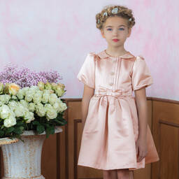 Patachou-Pink Satin Bow Dress | Childrensalon Outlet