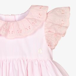 Patachou-فستان قطن بوبلين مقلم لون زهري وأبيض للمولودات | Childrensalon Outlet