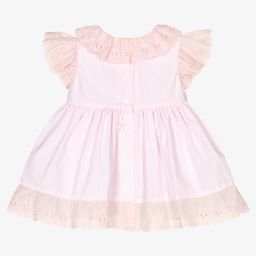 Patachou-فستان قطن بوبلين مقلم لون زهري وأبيض للمولودات | Childrensalon Outlet