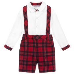 Patachou-Red Tartan Shorts & Shirt Set | Childrensalon Outlet