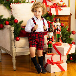 Patachou-Red Tartan Shorts & Shirt Set | Childrensalon Outlet