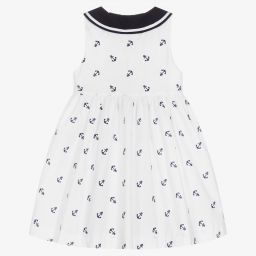 Patachou-فستان قطن بوبلين لون أبيض وكحلي | Childrensalon Outlet