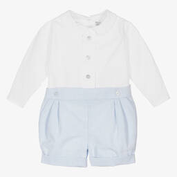 Patachou-White & Blue Cotton Baby Shortie | Childrensalon Outlet