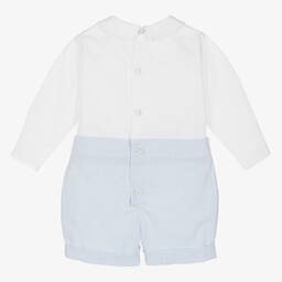Patachou-White & Blue Cotton Baby Shortie | Childrensalon Outlet
