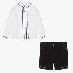 Patachou-White & Blue Cotton Shorts Set | Childrensalon Outlet