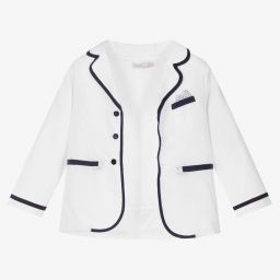 Patachou-White & Blue Linen Shorts Suit | Childrensalon Outlet