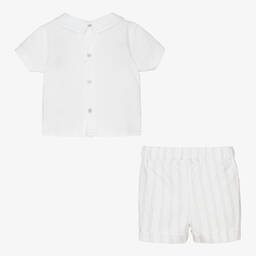 Patachou-طقم شورت قطن مقلم لون أبيض ورمادي للمواليد | Childrensalon Outlet