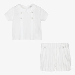 Patachou-طقم شورت قطن مقلم لون أبيض ورمادي للمواليد | Childrensalon Outlet