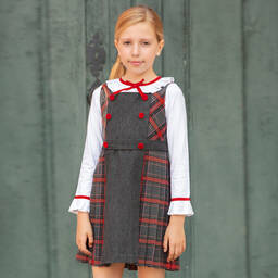 Patachou-Комплект белого и серого цвета с платьем в шотландскую клетку | Childrensalon Outlet