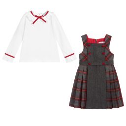 Patachou-Комплект белого и серого цвета с платьем в шотландскую клетку | Childrensalon Outlet