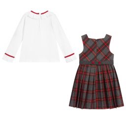 Patachou-Комплект белого и серого цвета с платьем в шотландскую клетку | Childrensalon Outlet