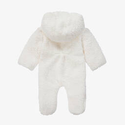 Patachou-White Hooded Fleece Baby Pramsuit | Childrensalon Outlet