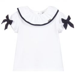 Patachou-White Jersey Ruffle T-Shirt | Childrensalon Outlet