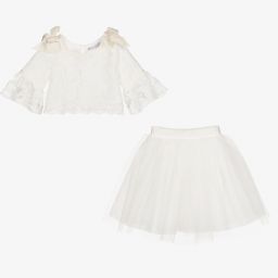 باتاشو-طقم تنورة تول ودانتيل لون أبيض | Childrensalon Outlet