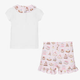Patachou-White & Pink Cotton Shorts Set | Childrensalon Outlet