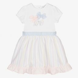 Patachou-White Striped Bows Dress | Childrensalon Outlet
