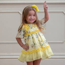 Patachou-Yellow Floral Chiffon Dress  | Childrensalon Outlet