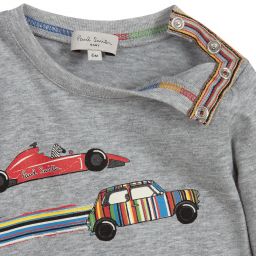 Paul Smith Junior-Серый хлопковый топ с машинками для мальчиков | Childrensalon Outlet