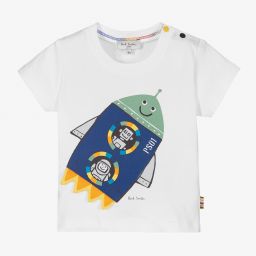 بول سميث جونيور-Boys White Cotton T-Shirt | Childrensalon Outlet