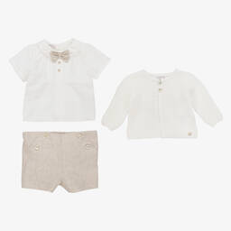 PAZ Rodríguez-Baby Boys Beige Cotton Shorts Set | Childrensalon Outlet