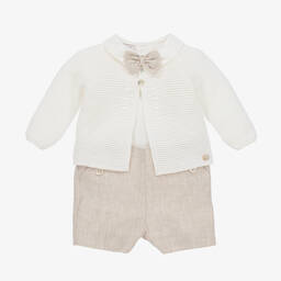 PAZ Rodríguez-Baby Boys Beige Cotton Shorts Set | Childrensalon Outlet