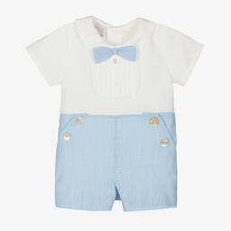 PAZ Rodríguez-طقم شورت قطن وكتان لون عاجي وأزرق للمواليد | Childrensalon Outlet