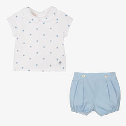 PAZ Rodríguez-Baby Boys White & Blue Shorts Set | Childrensalon Outlet