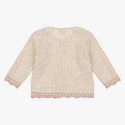 PAZ Rodríguez-كارديغان قطن وكشمير محبوك لون بيج للمولودات | Childrensalon Outlet