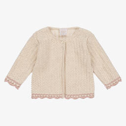PAZ Rodríguez-كارديغان قطن وكشمير محبوك لون بيج للمولودات | Childrensalon Outlet