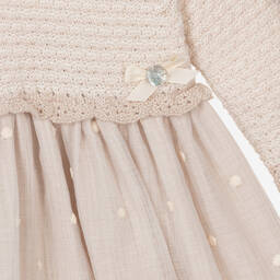 باز رودريغيز-ثوب مراسم أطفال بناتي مزيج قطن محبوك لون بيج | Childrensalon Outlet