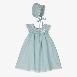 PAZ Rodríguez-Baby Girls Blue Cotton Dress Set | Childrensalon Outlet