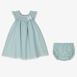 PAZ Rodríguez-Baby Girls Blue Cotton Dress Set | Childrensalon Outlet