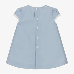 PAZ Rodríguez-فستان مزيج قطن ودانتيل لون أزرق للمولودات | Childrensalon Outlet