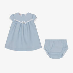 PAZ Rodríguez-فستان مزيج قطن ودانتيل لون أزرق للمولودات | Childrensalon Outlet