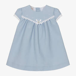PAZ Rodríguez-فستان مزيج قطن ودانتيل لون أزرق للمولودات | Childrensalon Outlet