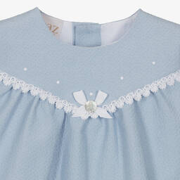 PAZ Rodríguez-فستان مزيج قطن ودانتيل لون أزرق للمولودات | Childrensalon Outlet