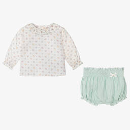 PAZ Rodríguez-Baby Girls Green Cotton Shorts Set | Childrensalon Outlet