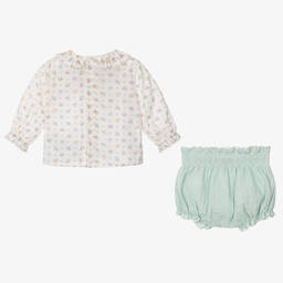 PAZ Rodríguez-Baby Girls Green Cotton Shorts Set | Childrensalon Outlet