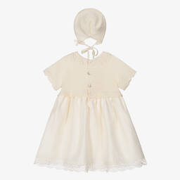 باز رودريغيز-طقم فستان مزيج قطن محبوك لون عاجي للمولودات | Childrensalon Outlet