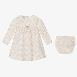 PAZ Rodríguez-فستان مزيج قطن لون عاجي وزهري للمولودات | Childrensalon Outlet