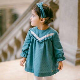 PAZ Rodríguez-Baby Girls Teal Green Cotton Dress | Childrensalon Outlet