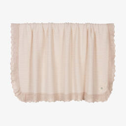 PAZ Rodríguez-Beige Knitted Cotton Baby Shawl (103cm) | Childrensalon Outlet